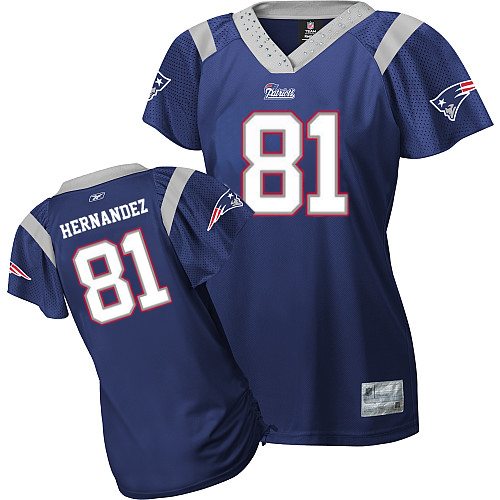 Patriots #81 Aaron Hernandez Blue Women's Field Flirt Stitched NFL Jersey